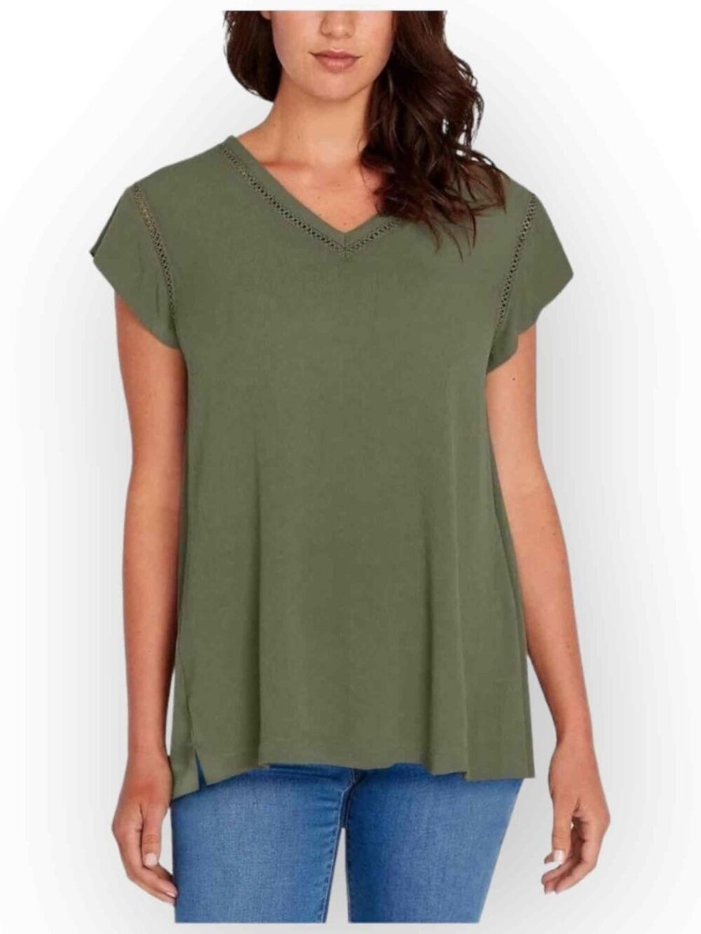 Buffalo Ladies' V-Neck Top - Lightweight & Size S Color Army Green